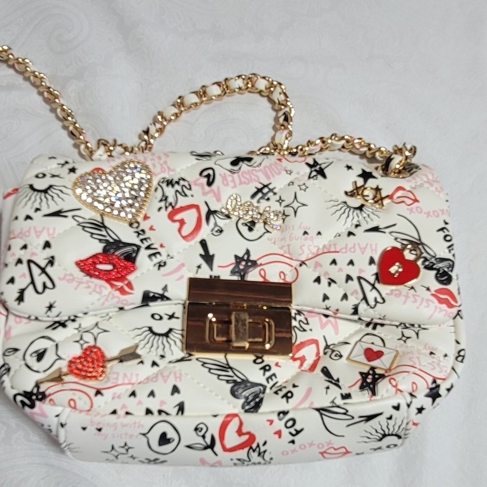 Aldo White and Red Designer Women's Bag With Crossbody Chain